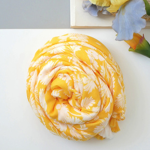 风里的雏菊摇呀摇 甜美黄棉麻围巾女 百搭春夏丝巾海边旅游大披肩