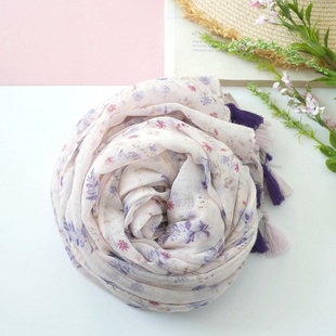 小野花的交谈 甜美小清新棉麻围巾女 温柔淡粉森系碎花春夏薄披肩