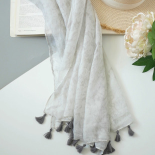 清梦 清冷文艺敦煌草原沙漠旅游遮阳空调薄披肩 素色灰白棉麻围巾