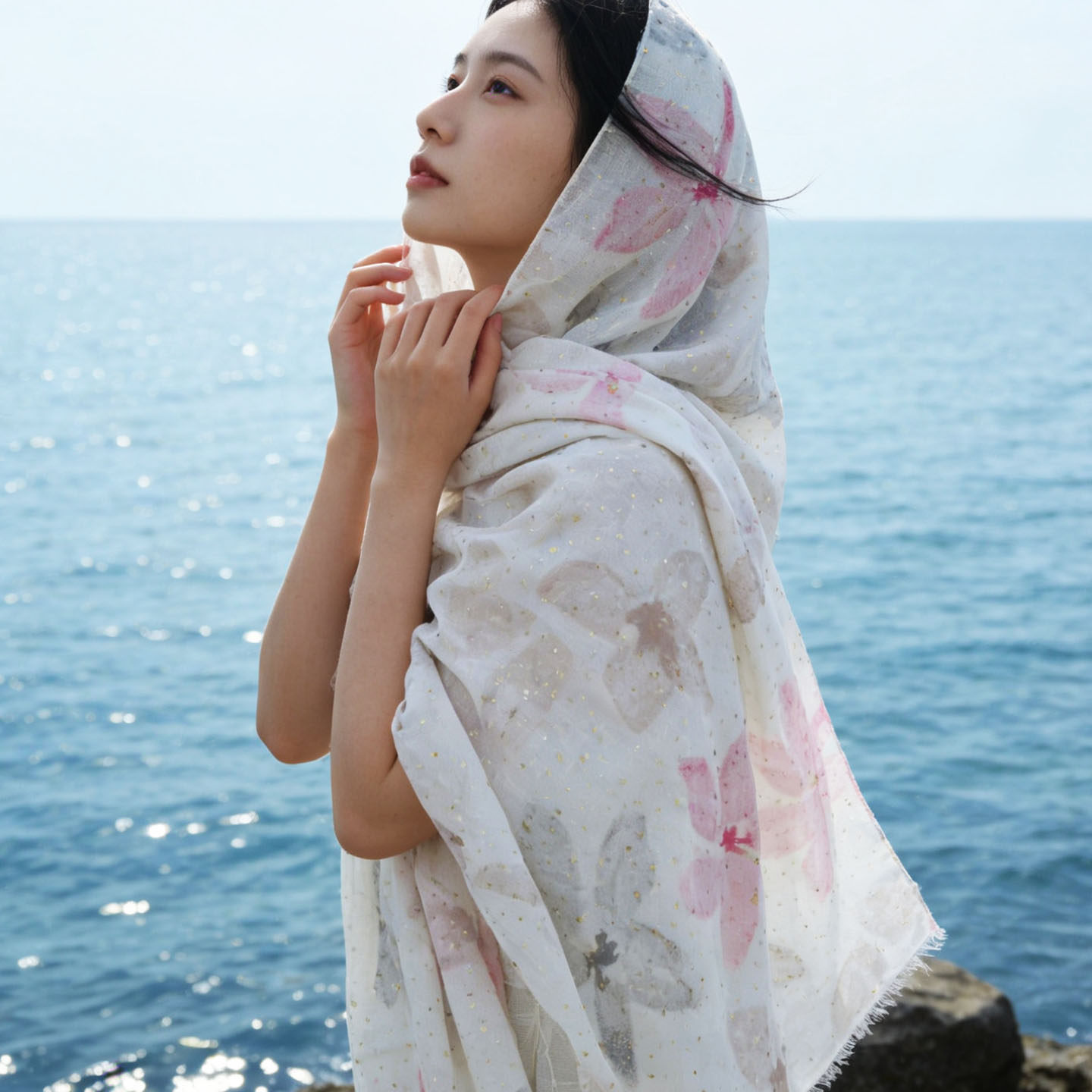 海棠落雨 温柔文艺旅游披肩围巾 海边沙漠盐湖旅游拍照遮阳头巾