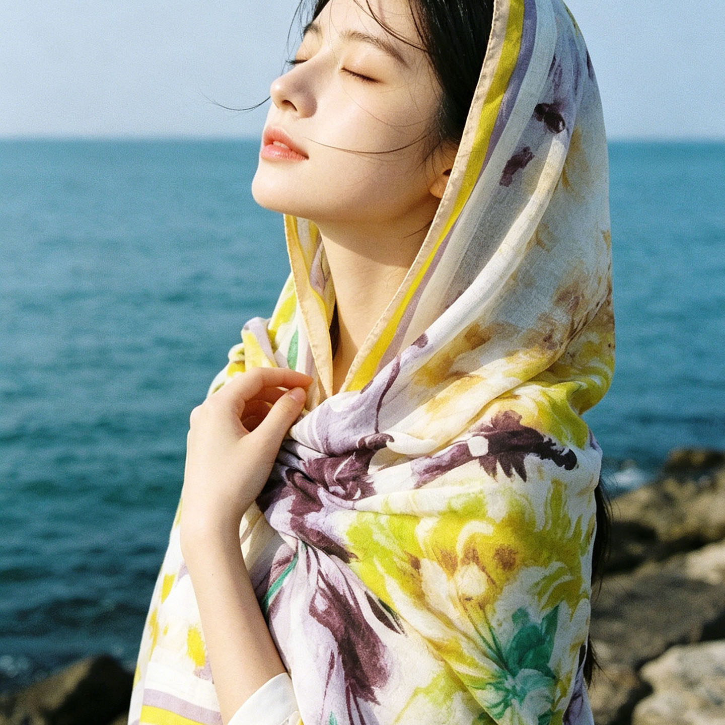 向日葵 自带艺术气质棉麻围巾 明媚文艺旅游氛围感遮阳丝巾薄披肩