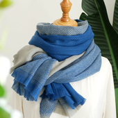 气质灰蓝色仿羊绒围巾女 我们 呼吸汇入海 文艺百搭秋冬保暖披肩