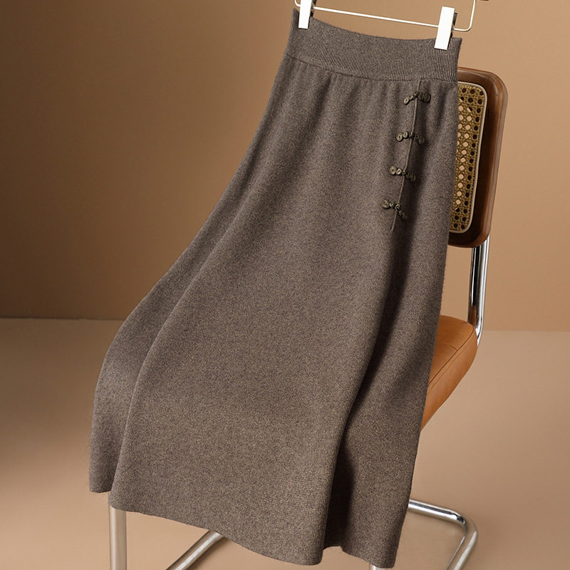 大码胖mm羊毛针织半身裙女秋冬加厚a字垂坠中长款高腰裙子长裙潮