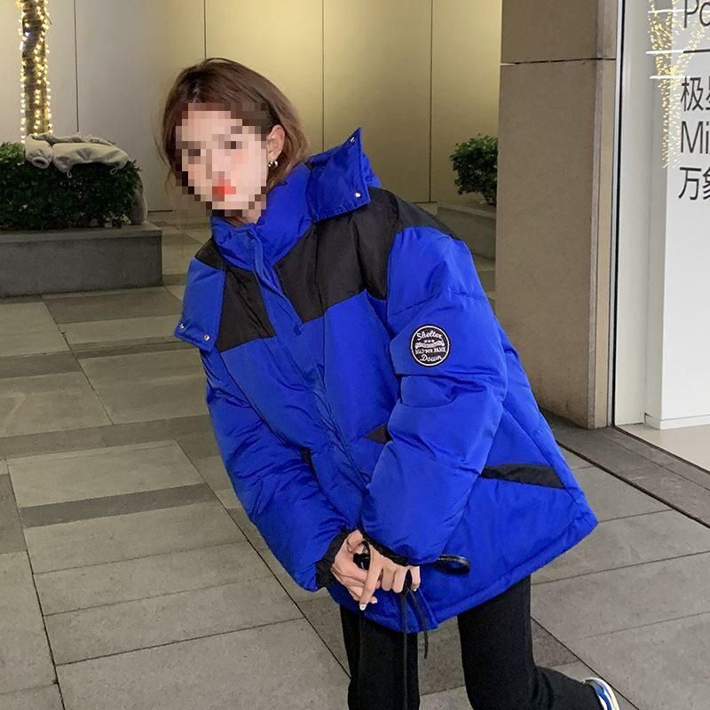 港风工装撞色设计感加厚羽绒棉服外套女棉袄冬季面包服潮