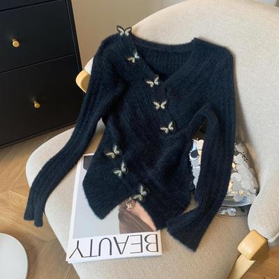 交襟v领针织打底衫女春秋内搭气质上衣2025新款修身显瘦软糯毛衣