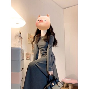高级感巨好看灰色连衣裙女早秋穿搭一整套2025新款小个子套装长裙