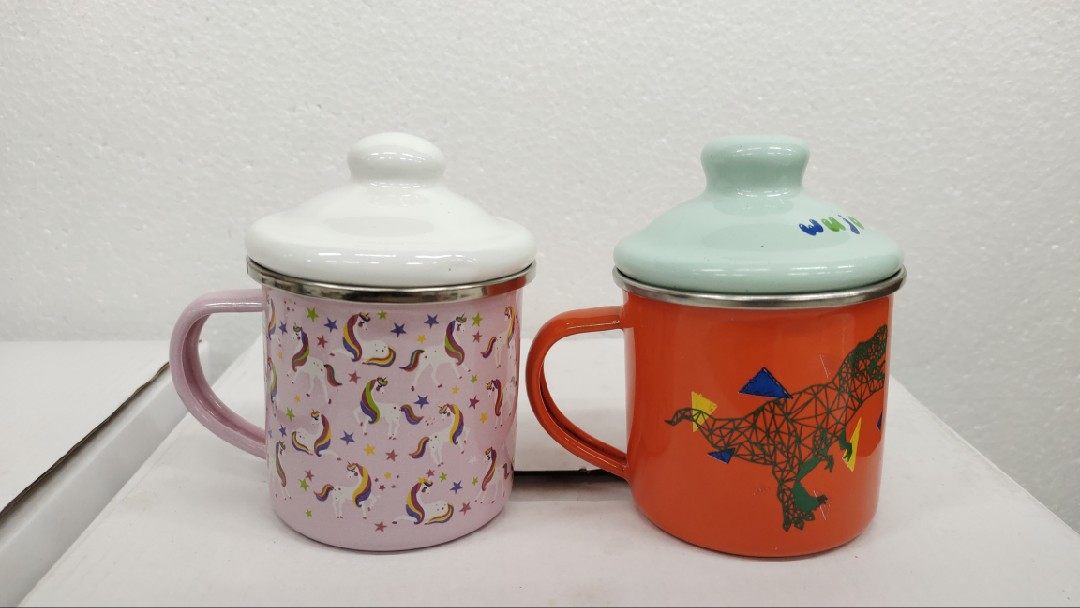 7厘米双拼色搪瓷水杯颜色图案随机发瑕疵品掉瓷处理