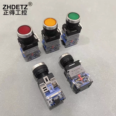 ZHDETZ正得LA38-11DNZS带灯平头带灯带锁带灯自复按钮自锁22厘