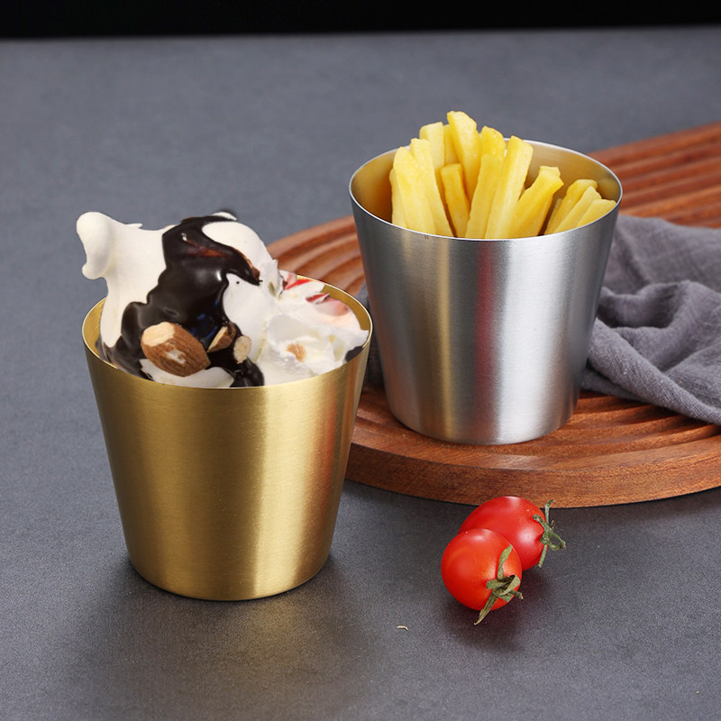 304不锈钢加厚冰激凌雪糕杯薯条杯油炸小吃碗火锅店自助调料斜碗