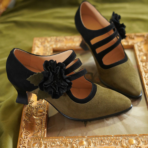 奈里设计花朵玛丽珍磨砂羊皮