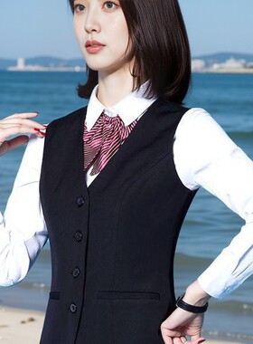 通勤面试韩版栢领黑色气质坎肩外穿女士套装百搭单排扣时尚工作服