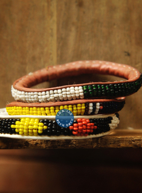 IDR LLC | 日本进口非洲手工皮革琉璃珠刺绣手环孤品