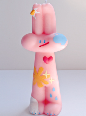 原创涂鸦兔呦可爱香薰蜡烛花朵装饰房间小众高级浪漫闺蜜生日送礼