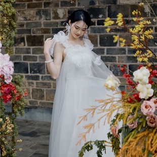 ChuXinBridal新娘晨袍2024新款 仙女森系轻婚纱甜美吊带露背出门纱