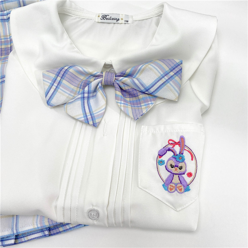 夏季新款 女童日系学院风套装 中大童制服星黛露刺绣衬衫格子短裙