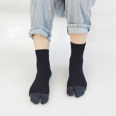 秋冬季男士高筒二趾袜分趾袜子中筒日本木屐袜马蹄鞋袜个性两指头