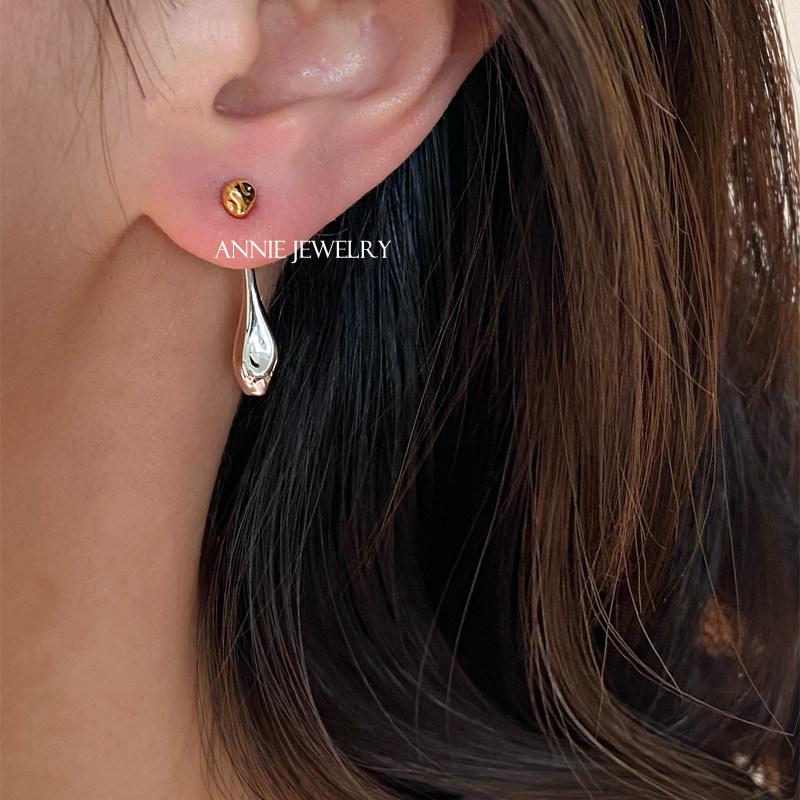 Annie Jewelry 简约时尚小众设计感 金银拼色水滴造型前后式耳环