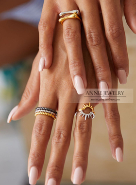 AnnieJewelry麻花不规则方形戒指