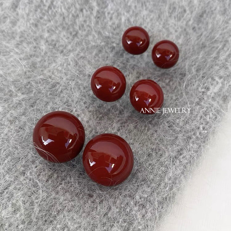Annie Jewelry 超显白 节日氛围感 酒红车厘子色复古滴釉圆形耳钉