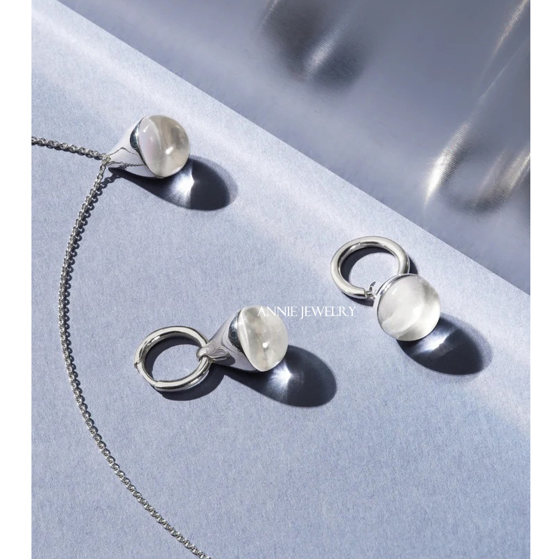 Annie Jewelry 法式复古 简约精致 925银白水晶水滴吊坠项链 耳环