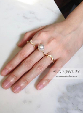 设计师灵气珍珠满月可调节戒指