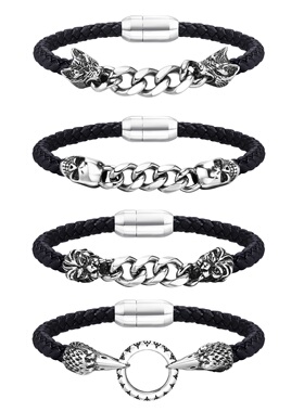 朋克链条狼头钛钢手镯男编织手环