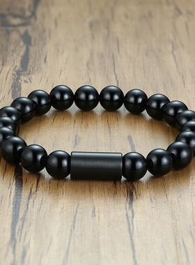 朋克风黑色串珠手链黑玛瑙男手串