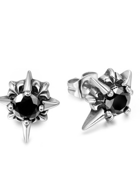 欧美潮流个性黑色十字架耳钉男士高级感钛钢男生饰品芒星耳饰新款