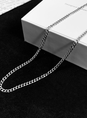 钛钢扁蛇骨链男女银色项链不掉色
