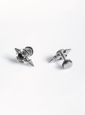 高级感黑色蝙蝠十字架耳钉男女单只潮人设计感耳饰嘻哈男生有耳洞