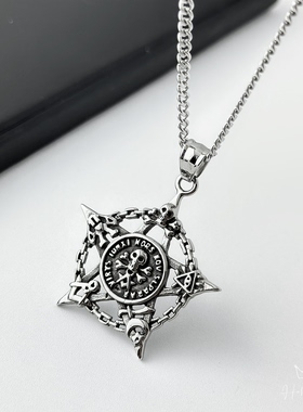 复古做旧海盗骷髅头钛钢吊坠男项链个性潮流街舞男孩朋克穿搭配饰
