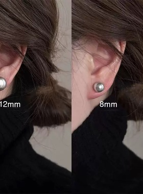 爆款法式灰色珍珠耳钉女轻奢高级感小众银针耳环2025新款气质耳饰