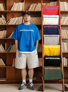 GEEEKPANDA大码蓝色短袖T恤男加肥加大夏胖子宽松半袖棉上衣7816