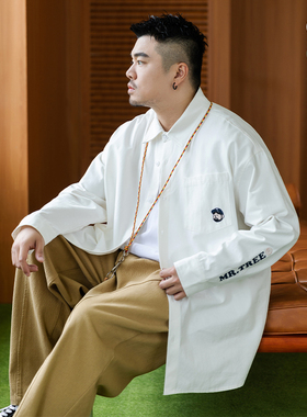 GEEEKPANDA大码重磅纯棉衬衫长袖男春秋宽松日系刺绣打底衬衣8575