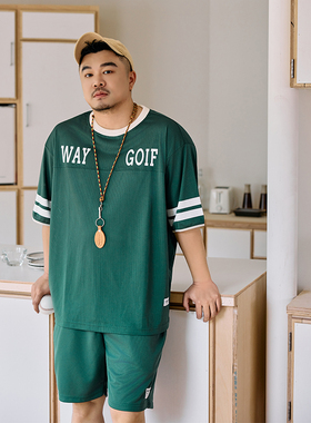 GEEEKPANDA宽松大码男夏圆领网布字母印花运动感收口袖T恤9512