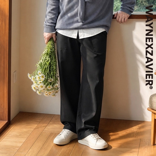 GEEEKPANDA加肥加大宽松大码男秋半松紧拉链腰头直筒休闲长裤9689