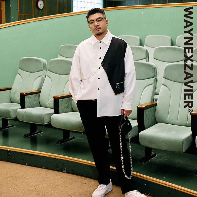 GEEEKPANDA翻领长袖撞色拼接衬衫