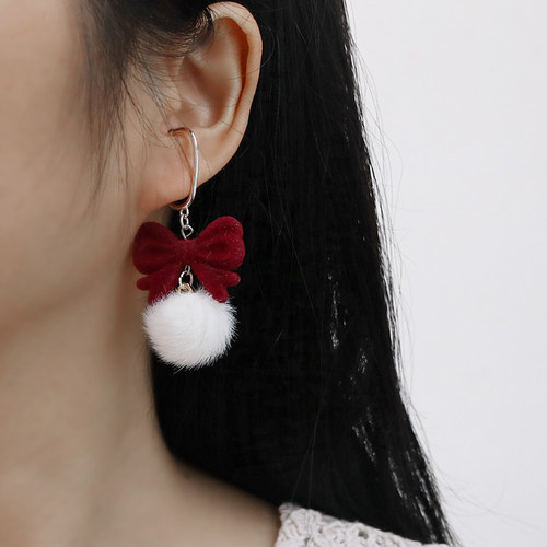 原创超仙秋冬蝴蝶结毛球耳挂