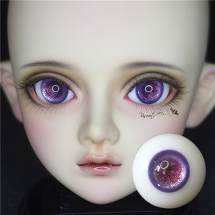 BJD娃娃眼睛14mm16mm彩瞳紫色渐变银箔精灵1/3分4分花纹玻璃眼球