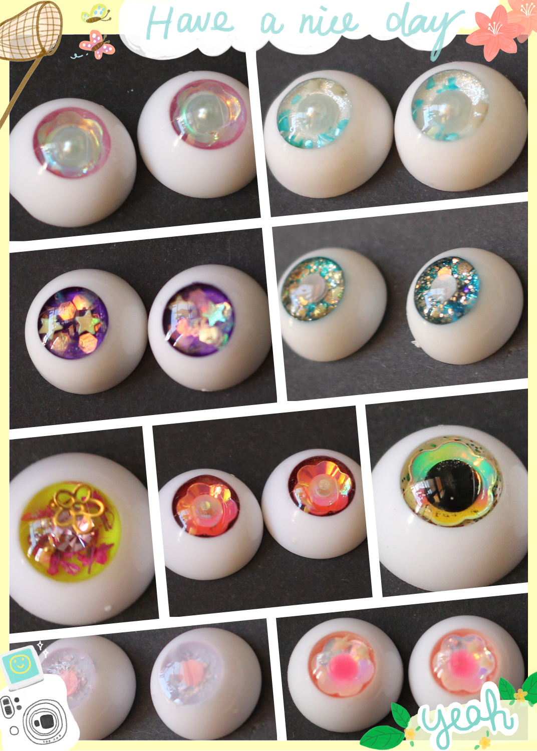 BJD娃娃珠光粉14mm半树脂眼珠