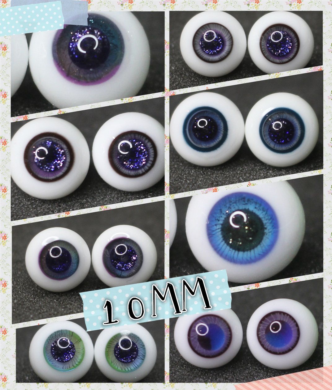 BJD娃娃眼睛10mm眼珠深海蓝渐变花纹路玻璃眼球1/12分OB11美洁猪