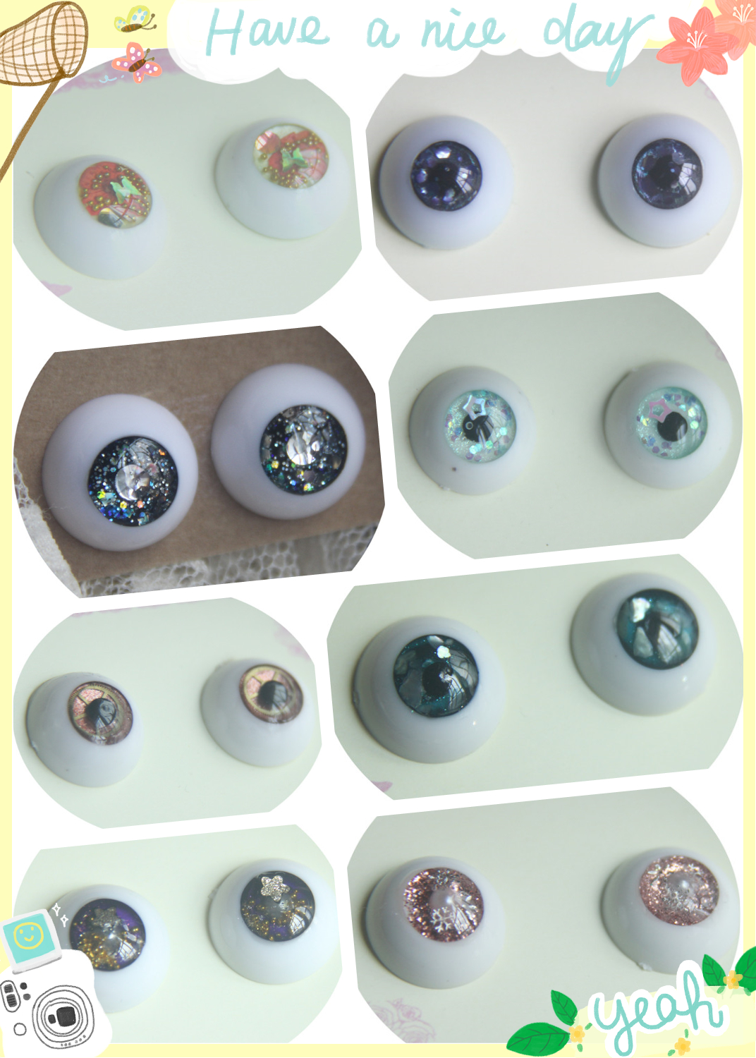 BJD娃娃18mm紫粉色蓝绿树脂眼珠