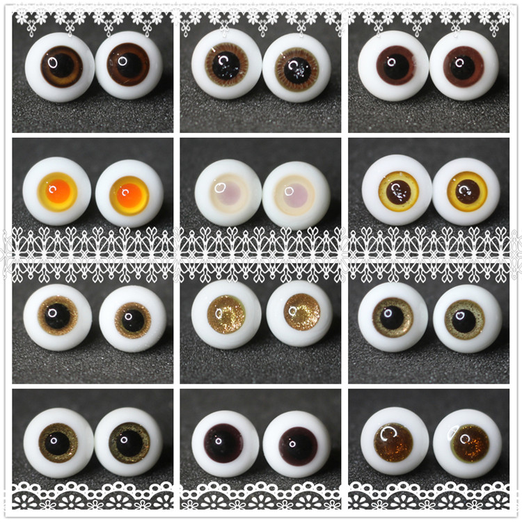 BJD娃娃眼睛10mm眼珠浅米色金沙棕色1/12分OB11玻璃眼球红棕色眼