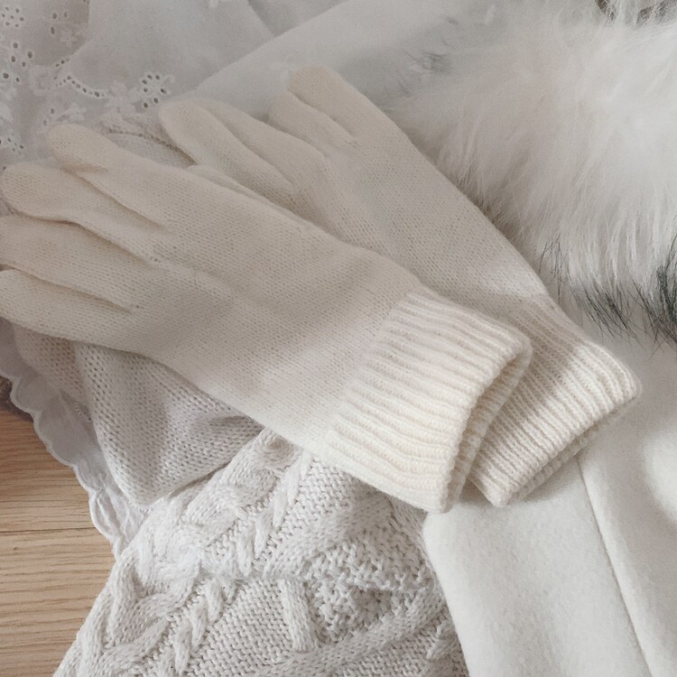 2双薄款毛绒绒少女柔软白色兔毛手套秋冬甜妹毛线针织分指手套女