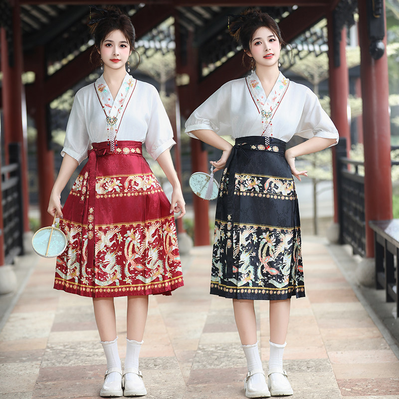 原创龙凤鸣大码短袖款马面裙一片式七分裙A字型小个子日常夏款新,女装/女士精品,汉服半身裙,淘宝优惠券,粉丝福利购,淘宝优惠卷