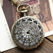 欧美风男女学生毛衣链表 复古翻盖蜘蛛网镂空大号石英怀表 包邮