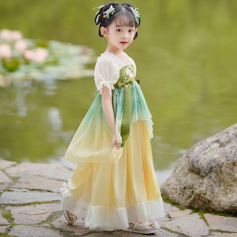 儿童汉服襦裙女童新中式国风夏季连衣裙古风公主裙女孩古装演出服