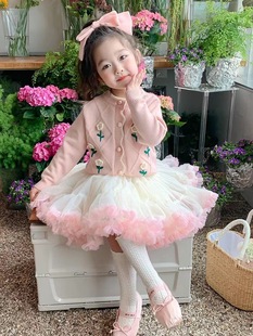 春夏凸凸搭配长袖 tutu裙女童套装 上衣网纱半身裙蓬蓬纱裙春秋女宝