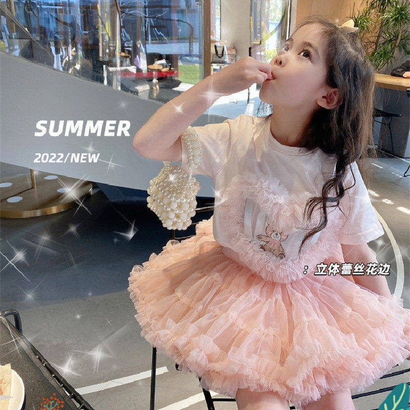 2025爆款ins女童夏装短袖爱心花边网纱上衣配tutu裙两件套t恤宽松,童装/婴儿装/亲子装,连衣裙,淘宝优惠券,粉丝福利购,淘宝优惠卷