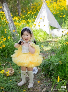 黄色半身裙tutu裙女童公主裙女宝宝蓬蓬纱裙六一儿童表演演出短裙